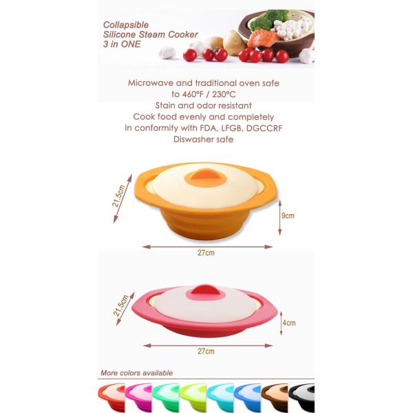 1600ml Double Color Lids Collapsible Silicone Steamer Microwave Safe