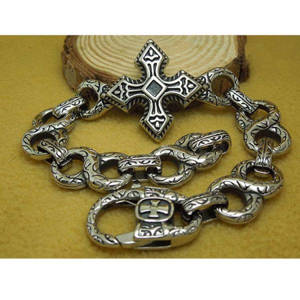 Men's Vintage Silver Plated 316l Titanium Stainless Steel Chain Cross Bracelet (JCE147)