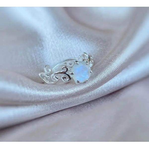 925 Sterling Silver Vine Manufacturer Round Cut Rainbow Moonstone Engagement Ring Wholesale Women Jewelry Rings