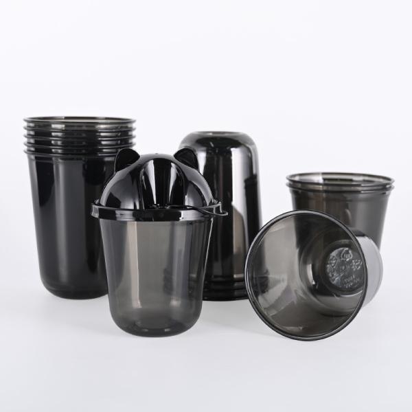 PET Black Plastic Disposable Cups Lids Single Wall 12oz Size Coffee Cups for Tea Cold Drinks