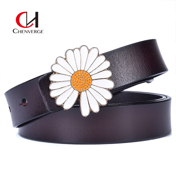 Flower Buckle Female Leather Belt Standard Length All Seasons