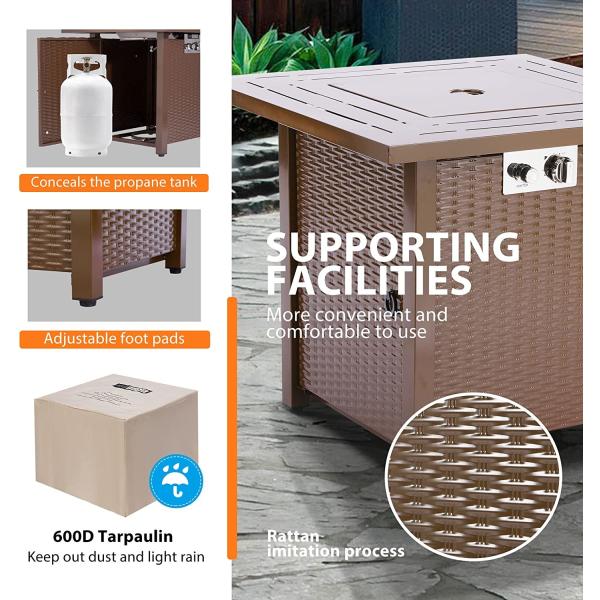 28 Inch 50,000 BTU Small Portable Propane Fire Pit With Lava Stone Wicker Look