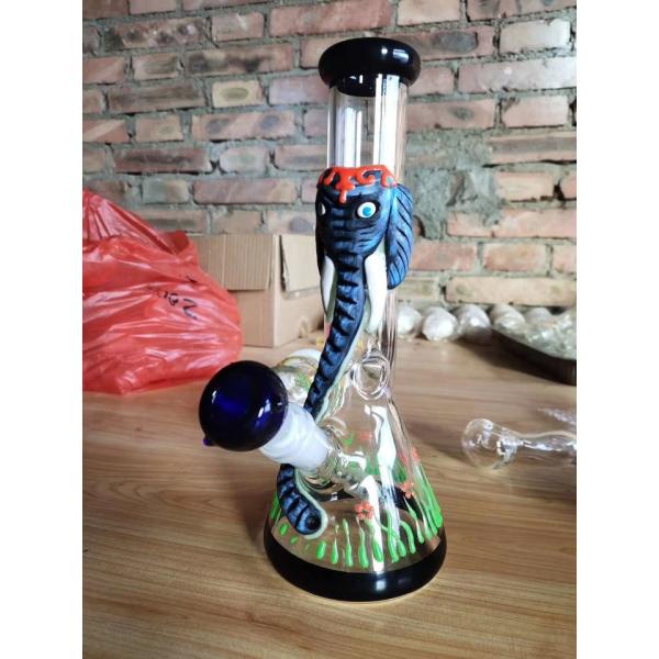 Ice Hookah Glass Smoking Pipe 7mm Glass Beaker With Luminous Decals 12Inch