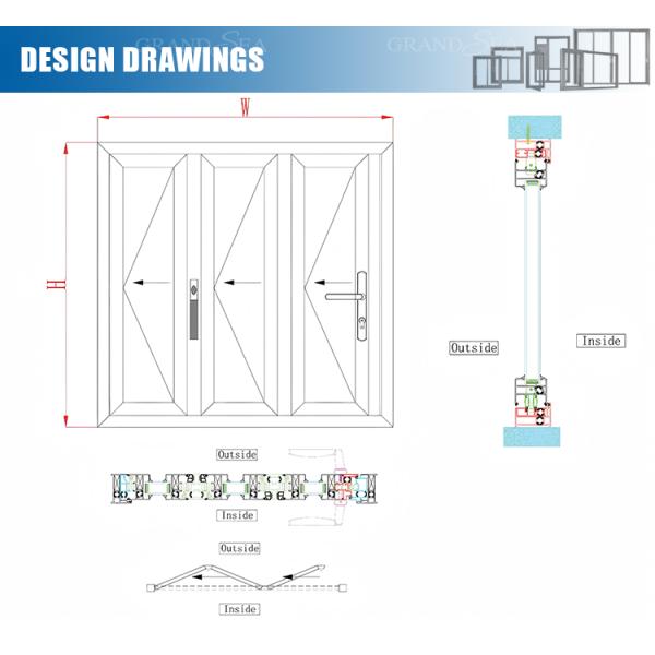 Grandsea Waterproof Hurricane Proof Aluminium Alloy Patio Glass Bi Folding Door American Bifolding Aluminum Folding Door