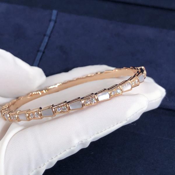 Elegant i 18k Gold Serpenti Viper Bracelet White MOP Natural Diamonds Real Gold Real Diamonds