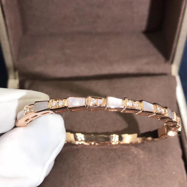 Elegant i 18k Gold Serpenti Viper Bracelet White MOP Natural Diamonds Real Gold Real Diamonds