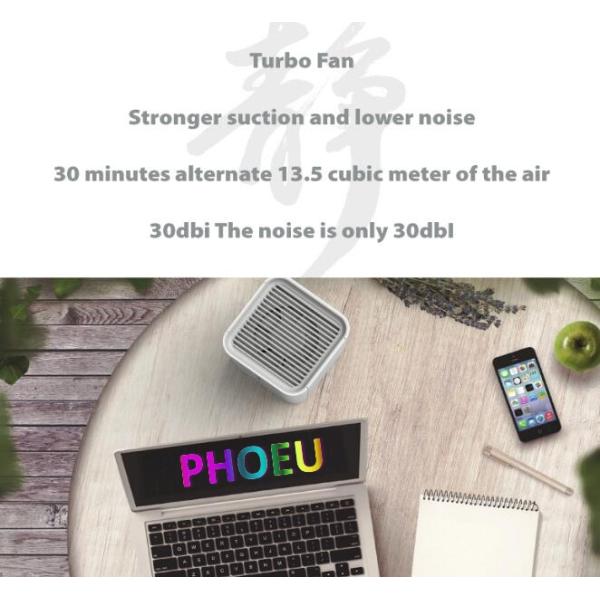 Table top mini purifier with UVC LED disinfection function and active carbon PM2.5 purification