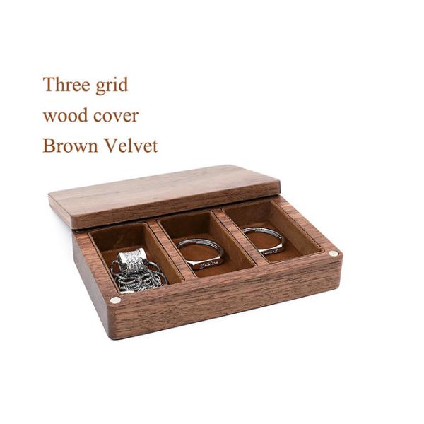 Three Slots Black Walnut Jewelry Box Organizer For Wedding Rings Necklace Earring