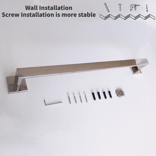 Brushed Silver Bathroom Towel Bars Wall Mounted Modern Square Towel Holder