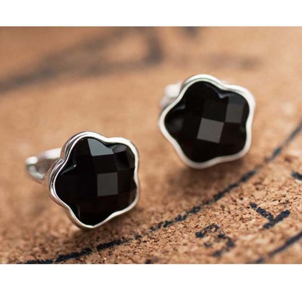925 Sterling Silver Star Black Onyx Stud Earrings (XH03125W)
