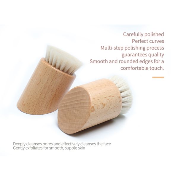 Wooden Handle Facial Cleaning Brush Makeup Remover Brush With Super Soft Goat Bristle