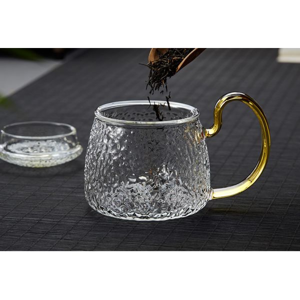 Anti Heat 400ml Tea Cup , Blooming / Loose Leaf Glass Tea Mug With Lid