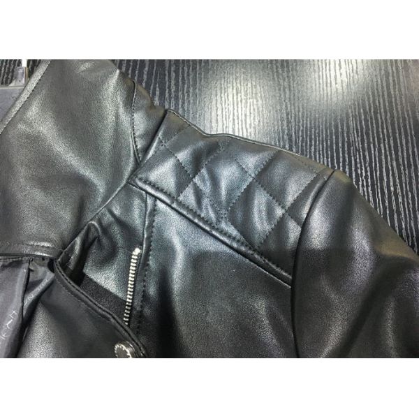 Pleather Biker Zip Through Placket Ladies PU Jacket , Black PU Coat For Winter