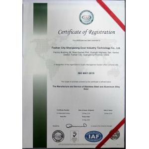 Foshan ShengW Doors and Windows Technology Co.,Ltd Certifications