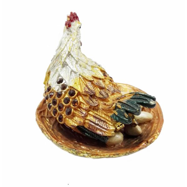Wholesale pewter zinc alloy hen shape metal trinket box big size pewter hen metal trinket box