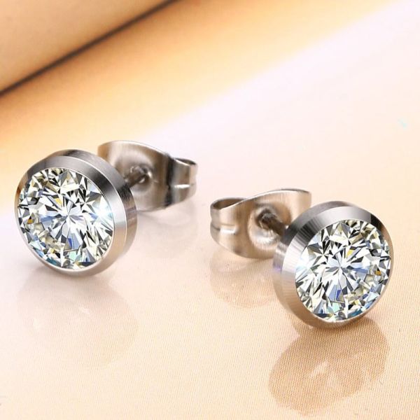 Fashion stud earrings, women's jewelry wholesale, zircon stainless steel stud earrings