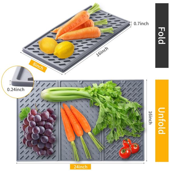 Silicone Collapsible Trifold Dish Drying Mat For Kitchen Counter Extra Large Dish Drainer Mat Compact &Foldable Design