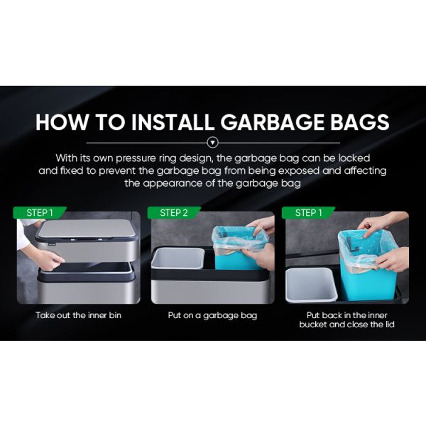 40L Stainless Steel Induction Garbage Bin Open Top Four Classification Storage Bucket Kitchen Waste Recycling Lid