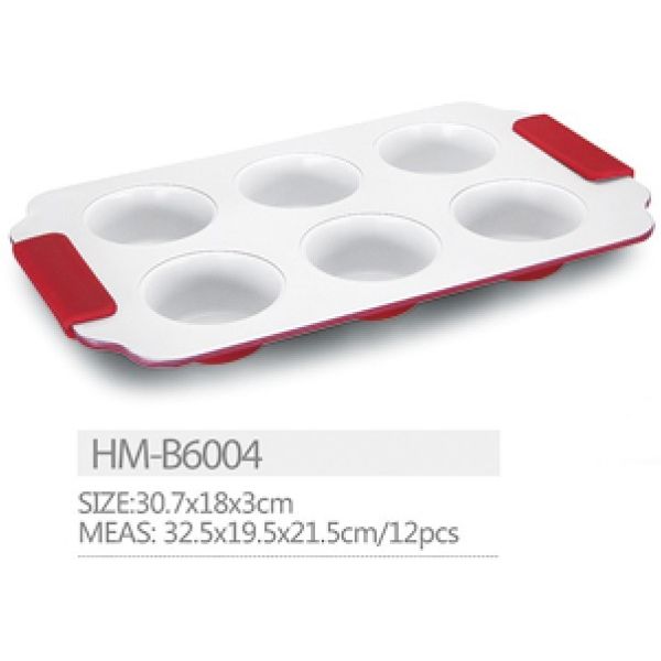 Ceramic Coated Non-Stick Round Cake Mini Muffin Pan 6cups 12cups with silicone handle