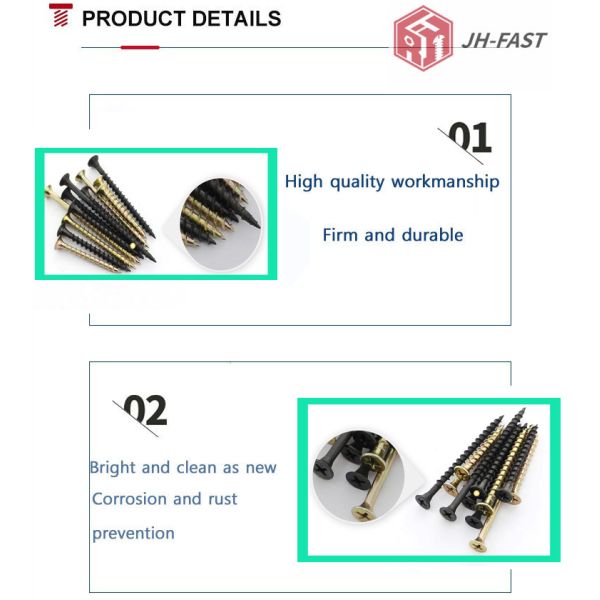 100% Inspection Black Wood Screw Tornillos Para Madera DIN 7982 with Metric Measurement
