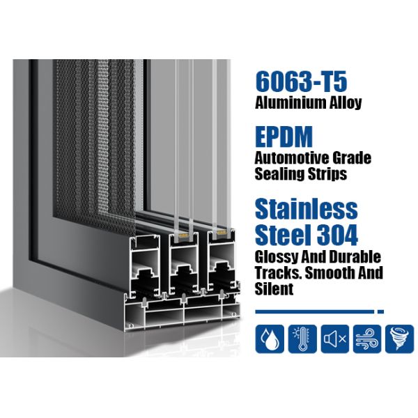 EPDM 6063-T5 Aluminium Double Sliding Doors Heavy Duty With Soundproof