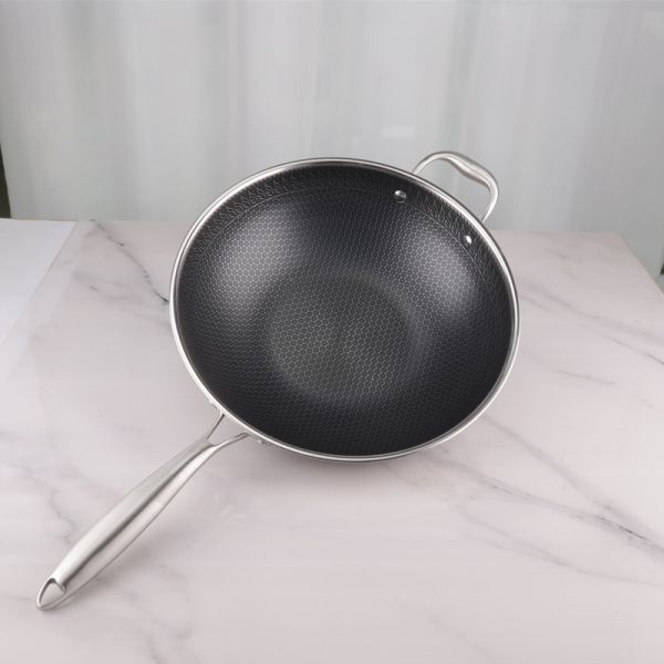 Nonstick Stovetop Frying Pan Stainless Steel 32cm Honeycomb With Lid