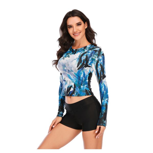 Rash Guard Cross Back Bathing Suit Anti Pilling Long Sleeve Two Piece Swimsuit