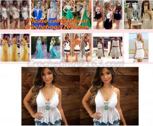 Quality European style deep V-neck halter top ladies short paragraph bottoming openwork crochet to wholesale