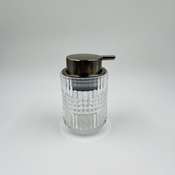 Glass Clear Bathroom Accessories Set Round Shape Diamond Pattern And Stripe Glass Soap Dispenser
