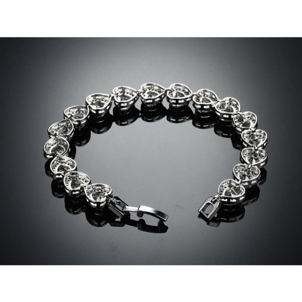 Fashion Platinum Plated Links Chain Heart Shape Clear Cubic Zirconia Tennis Bracelet (JDS949WHITE)