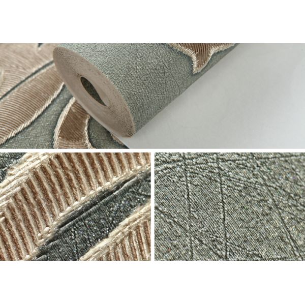 Waterproof PVC Green Damask Victorian Pattern Wallpaper With Non Woven Materials