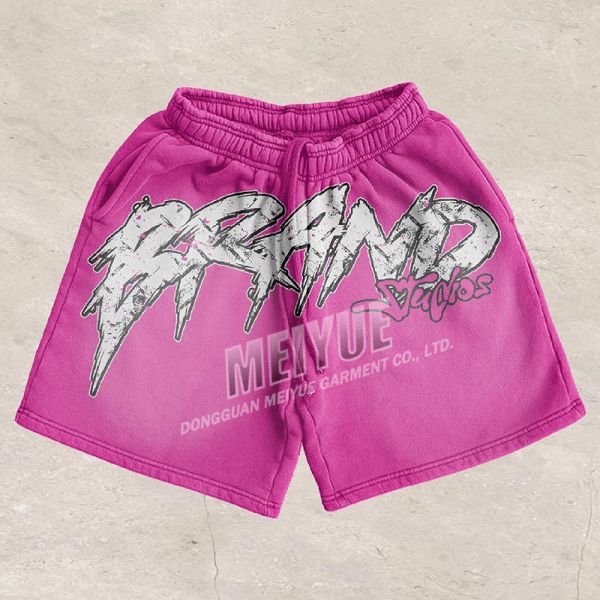 Summer Boxy Dtg Crack Screen Print Men's Shorts Set Acid Wash Vintage Tshirt Shorts Set 2 Piece Short Set Custom Logo