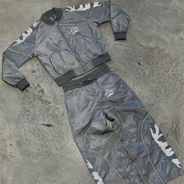 Full Length Cropped Zip Tracksuit Stacked Flare Baggy Sweatpants 2 Piece Tracksuits