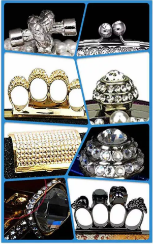 Silver Sparkly Rhinestone Evening Bags With 20 " Metal Chain And Black Velvet