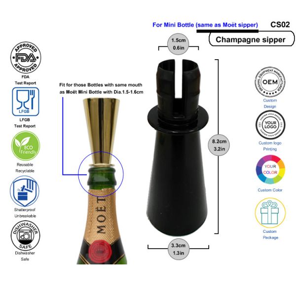 Metallic Gold Pink Plating Champagne Bottle Sippers For Mini Wine Bottle
