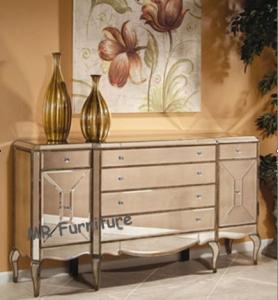6 Drawers Mirrored Credenza Sideboard Large Size Solid Wood MDF Material