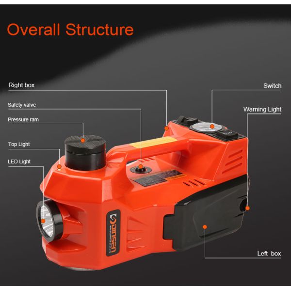 unique design multi-functional 12v electric hydraulic jack ,inflator pump and light