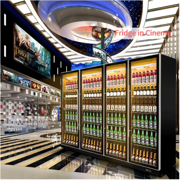 220V-240V Vertical Display Fridge , Multicolor LED Upright Glass Door Chiller