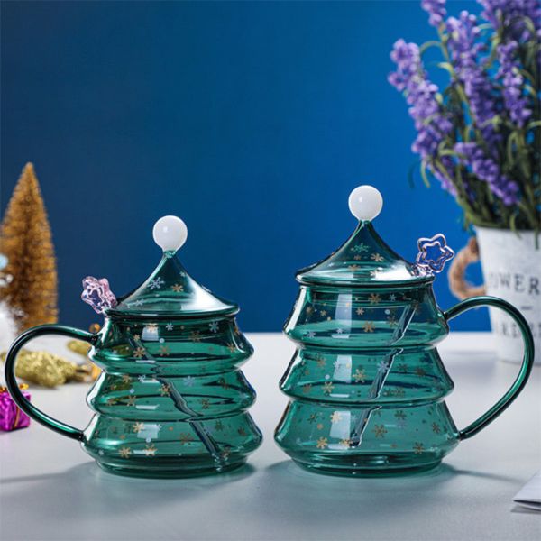 500ml Green Christmas Tree Shaped Borosilicate Glass Cup