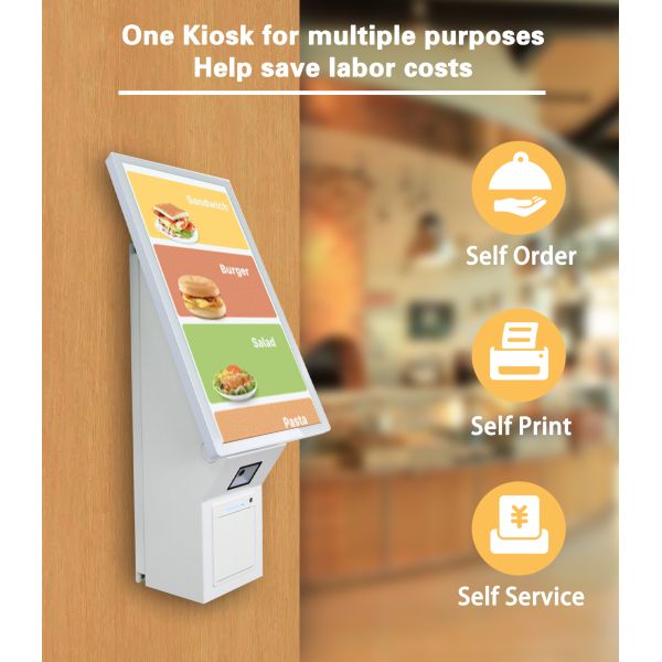Restaurant Wall mounted Self-service Payment Kiosk 21.5" Android 11.0 Touch Screen - All-in-One with Thermal Printer & QR Scanner