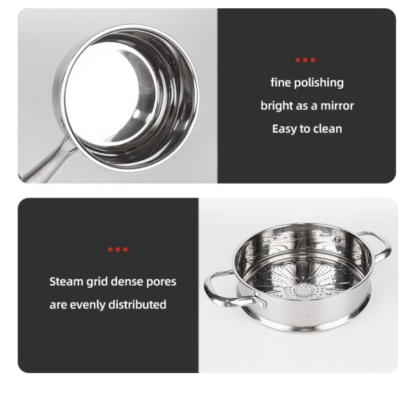 Wholesale 18/8 Stainless Steel Cooking Soup Pot Set Kitchen Ware Double Bottom Induction Pan & Pot Set Cookware Set