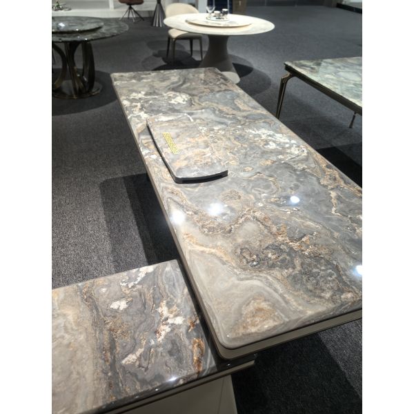 Italian Palissandro Blue Marble Table with Natural Veins and Artistic Centerpiece | Luxury Stone Table