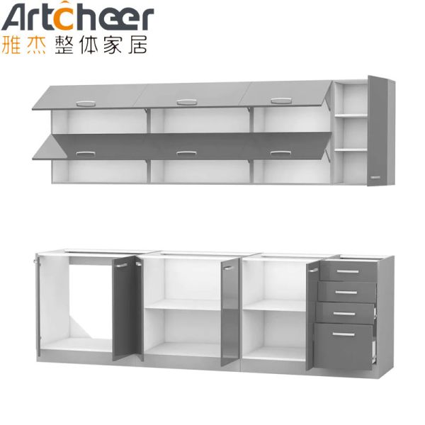 French Style Kitchen Cupboard with Radius Beveled Edge Countertop and Melamine Board