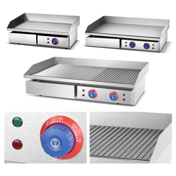 3Kw Stainless Steel Cooking Equipment Electric Griddle With 1/3 SS Grooved Grill