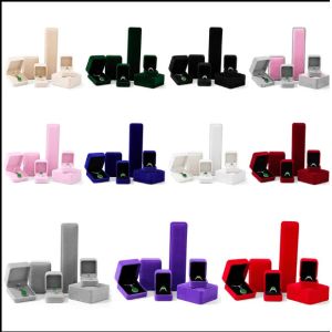 Beige Square Velvet Jewelry wedding ring packaging Jewellery Box