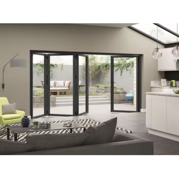 Heat Insulation Aluminium Fold Door Double Triple Glazed Exterior Folding Main Door
