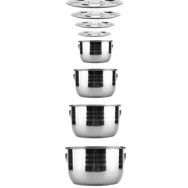 High Quality 9 Pieces Stainless Steel Outdoor Tableware Set Camping Cooking Pot Sets Outdoor Cookware Sets