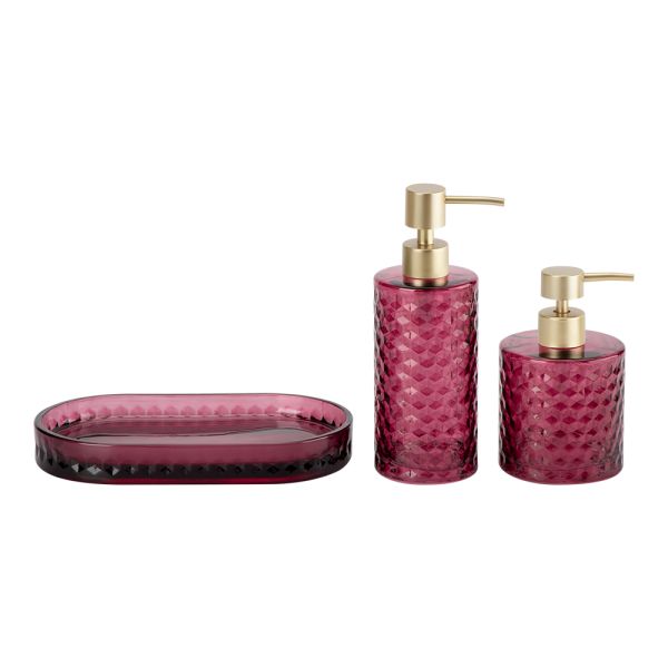Glass Bathroom Accessories Empty Liquid Bottle Luxury Set Rose Red Diamond Pattern For Home
