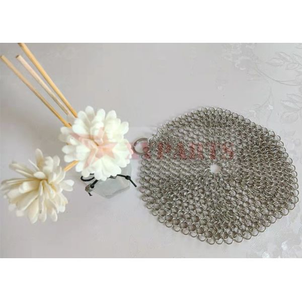 7"x7" Round Square Single Ring Mesh Chain Mail Scrubber For Pot Cleaning