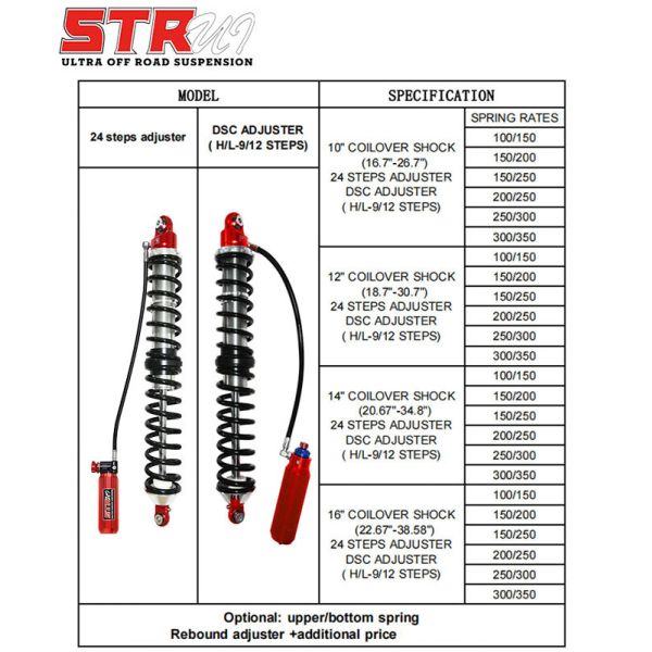4 Way Adjustable Piggyback Coilover Shock 10"-16" DSC Shock Dual System
